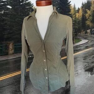 0039‎ Italy Women's Olive Green Button-Down Shirt Long Sleeve Casual Top ✨